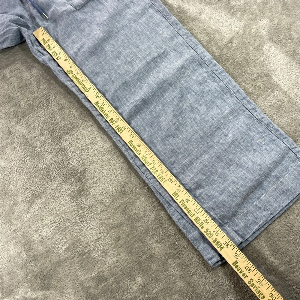 Athleta Pants Women 10P Blue Linen Wide Leg Drawstring Elastic Waist Petite